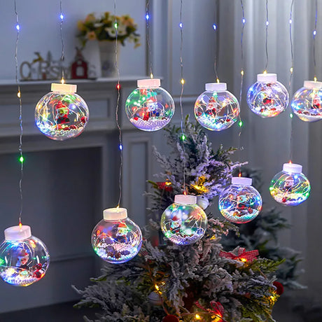 Christmas Balls Santa Claus Led Garland Curtain Lights Christmas Decorations for Home New Year 2023 Gifts Navi dad Tree Xmas Gift