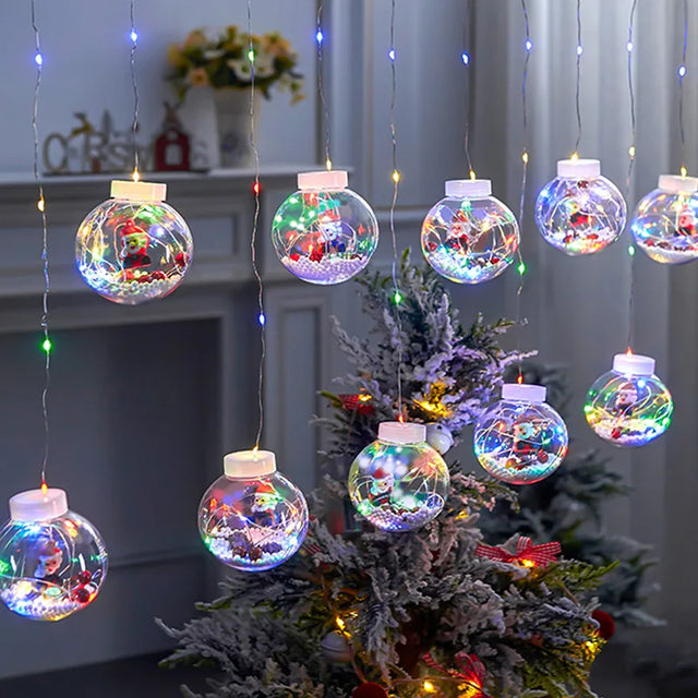 Christmas Balls Santa Claus Led Garland Curtain Lights Christmas Decorations for Home New Year 2023 Gifts Navi dad Tree Xmas Gift