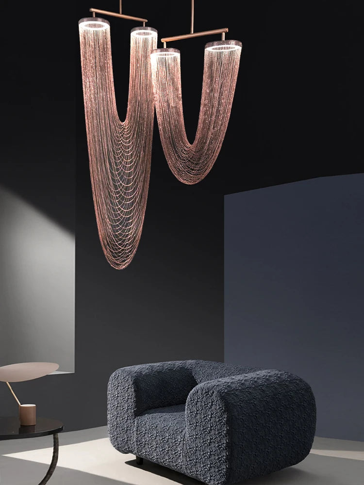 Modern Hanging Lamp Gold/Rose Gold/Chrome Metal Tassel Ceiling Chandeliers Stair Pendant Lighting Fixtures Dining Room Lustre