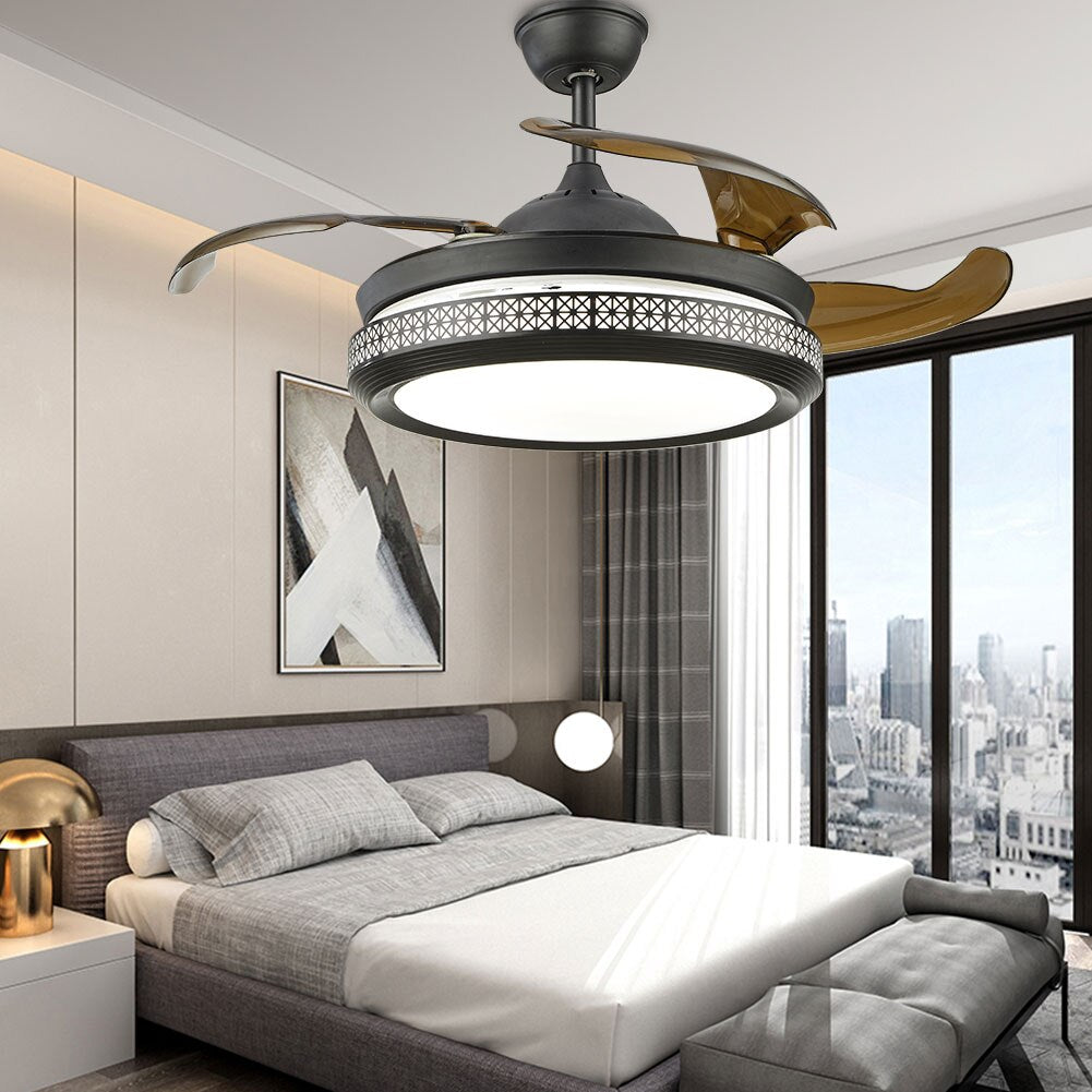 42 Inch Modern Ceiling Fan with LED Light and Remote Control Quite Motor 3 Colors 3 Speeds Fan Chandelier for Living Room