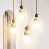 Cream Style Bauhaus Pendant Lamp - Designer Stone & Wood Bedside Light