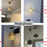 LED Nordic Net Red Bedside Chandelier Girl Light Glass Small  Luxury Long Line Personality Art Full of Stars Hotel Bar Xn