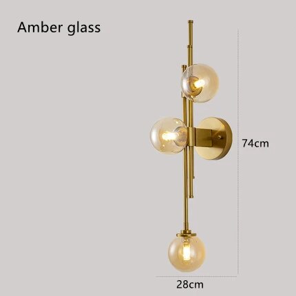 3 Heads Blue Glass Ball Postmodern Wall Lamp For Bathroom Living Room Bedside Sconce Light Fixtures House  Decoration Lighting