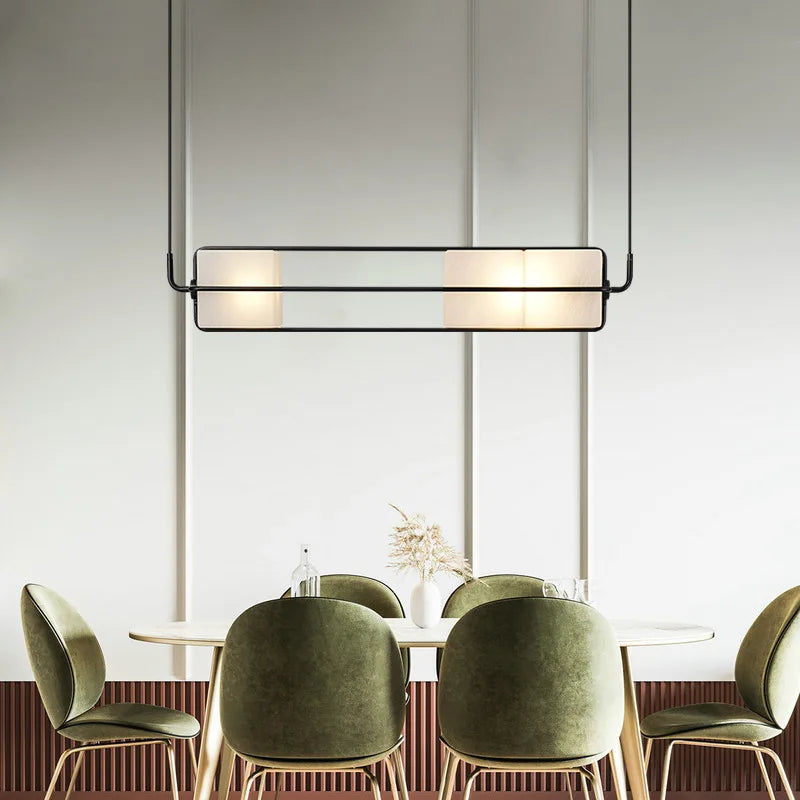Indoor Art Deco Chandelier White Glass Gold Black Metal For Hotel Hall Dining Room Kitchen Bar Hanging Lamp