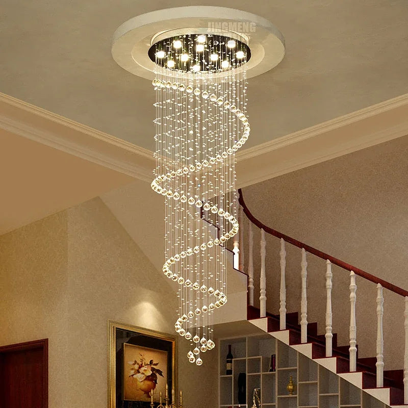 Spiral Crystal LED Ceiling Chandelier Light For Bedroom Living Room Suspension Lustre Corridor Staircase Hanging Lamp Fixture