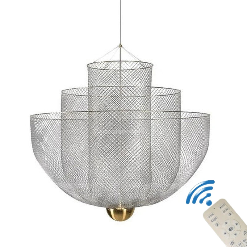 Nordic Dimmable Metal Grid LED Chandelier Lighting lustre Designer Iron Geometric Hollow LOFT Pendant Mesh matics Hanging Lamps