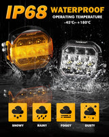 LED Driving Lights 3/5 inch Work Light Pods Combo Beam Offroad LED Spotlights WITH WHITE DRL&AMBER TURN SIGNAL LIGHT