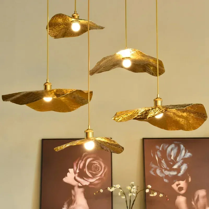 New Chinese Lotus Leaf Chandelier Zen Tea Table Hot Pot Kitchen Retro Creative Light Luxury Staircase Bar Decorative Lighting