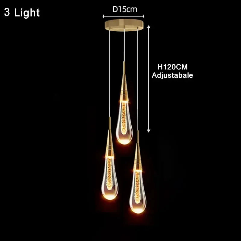 Nordic LED Luxury Crystal Chandeliers Water Drop Lamps Bedroom Bedside Modern Simple Bar Decorative Pendant Lights