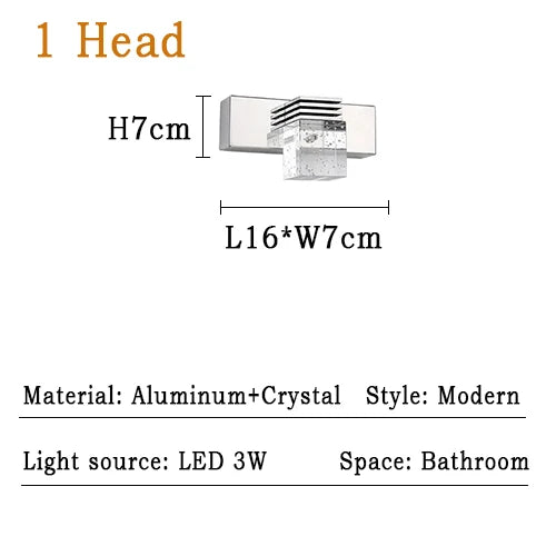 LED Wall Light Waterproof Crystal Wall Lamps Mirror Front Light Wall Mounted Bathroom Living Makeup LED Wall Fixtures Sconce