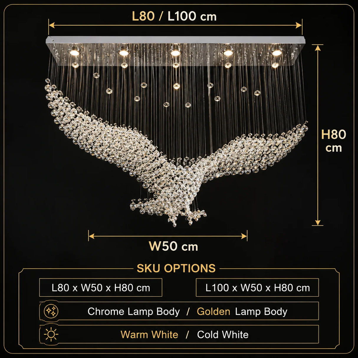 Modern Luxury Eagle Crystal Chandelier Large Pendant Ceiling Light for Living Room Villa Hotel Lobby Staircase Decor
