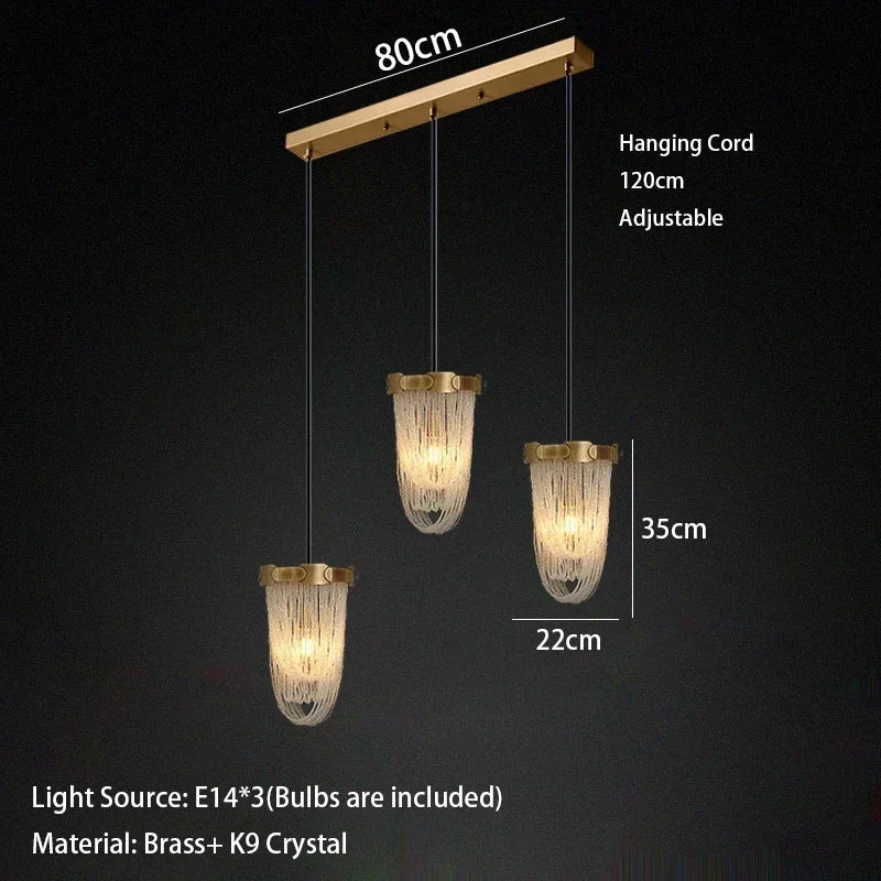 Luxury Brass Crystal Bead Curtains Chandeliers 2025 Modern LED Home Decor Hanging Lamps for Ceiling Living Room Lighting Fixture