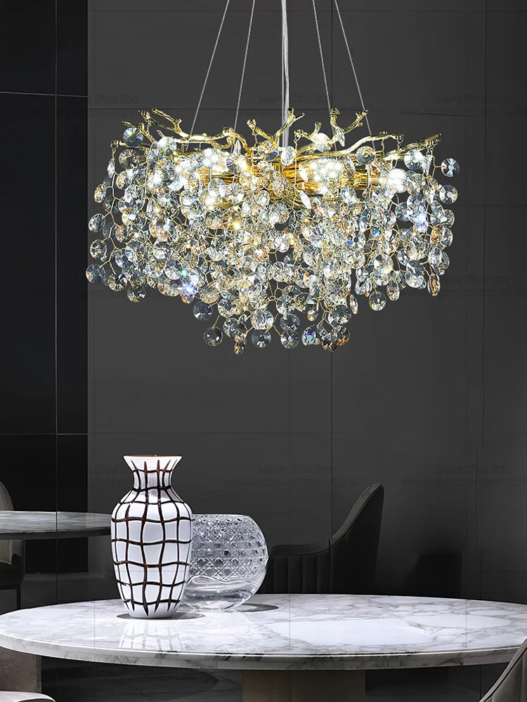 Modern Luxury LED Crystal Chandelier - Elegant Hanging Light for Living Room