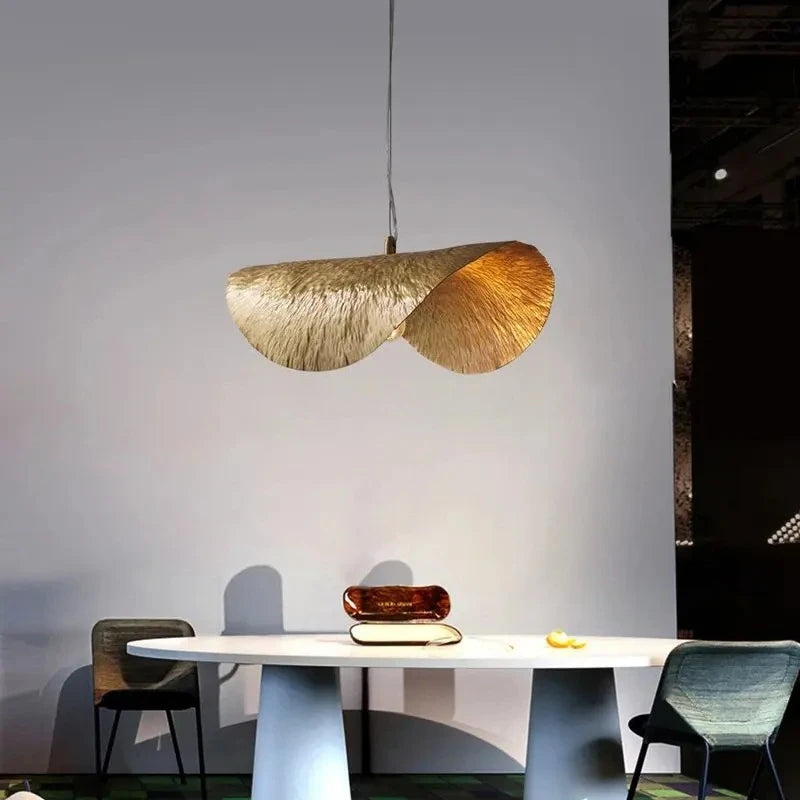 Minimalist Creative Decor Copper Pendant Lamps Lotus Leaf Hat Lamp Living Room Restaurant Light Bar LED Chandelier