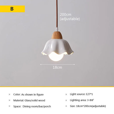 Nordic glass pendant lamp Japanese log wind cafe's restaurant three small chandelier bedroom bedside bar dining table lamps