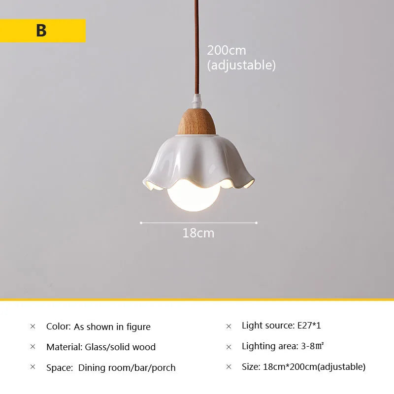 Nordic glass pendant lamp Japanese log wind cafe&#39;s restaurant three small chandelier bedroom bedside bar dining table lamps