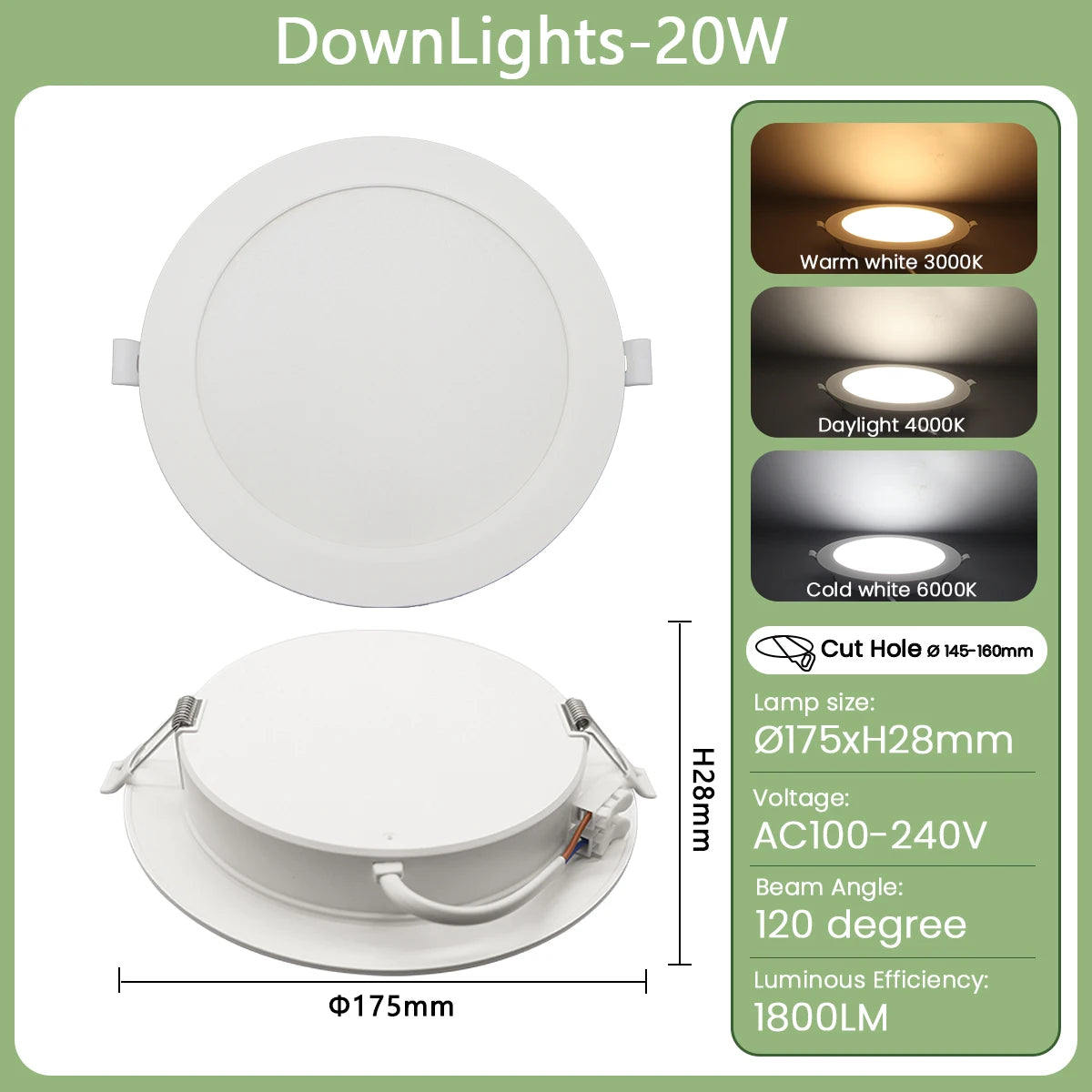 1-10PCS Recessed Round LED Downlight - 120V 220V Dual-Voltage Slim Panel Light