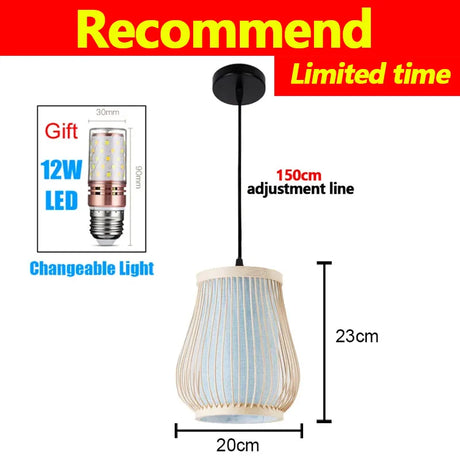 Handmade Vintage Pendant Lamp Bamboo Restaurant Café Chandeliers Wood Base E27 Bulb Lighting Hotel Bedroom Interior Classical