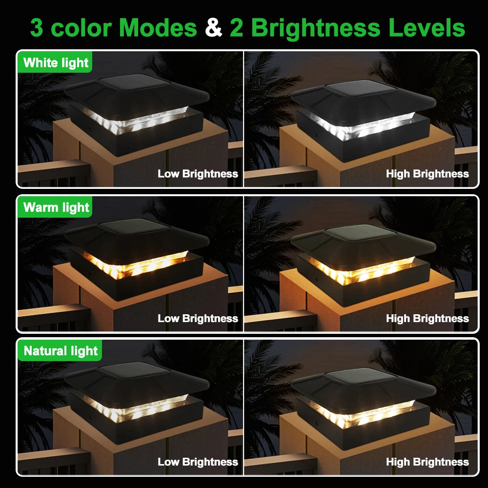 Solar Fence Post Cap Lights with 3 Lighting Modes - Fits 4x4 Wood & Vinyl Posts