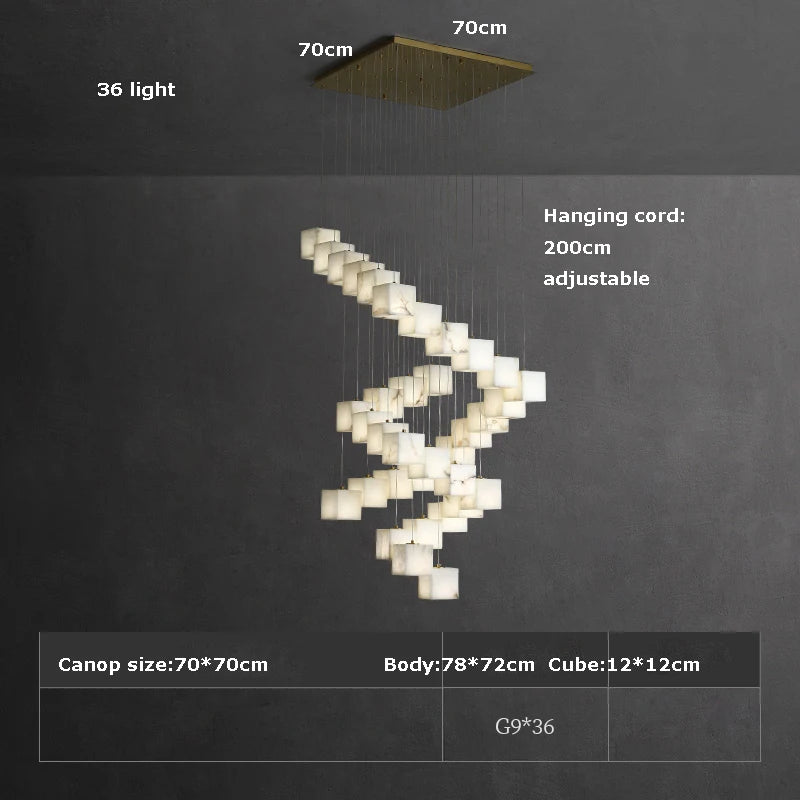 Rubik's Cube Marble Home Decoration Gold LED Chandelier Lighting Hanging Lamps 2026 New Trend Lustre Para Sala Estar For Foyer