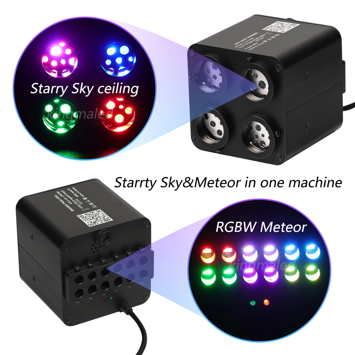 36W 4-Port RGBW Twinkle & Meteor Fiber Optic Kit - High Power Shooting Star Headliner Engine with App Control - Professional Car & Home Star Ceiling