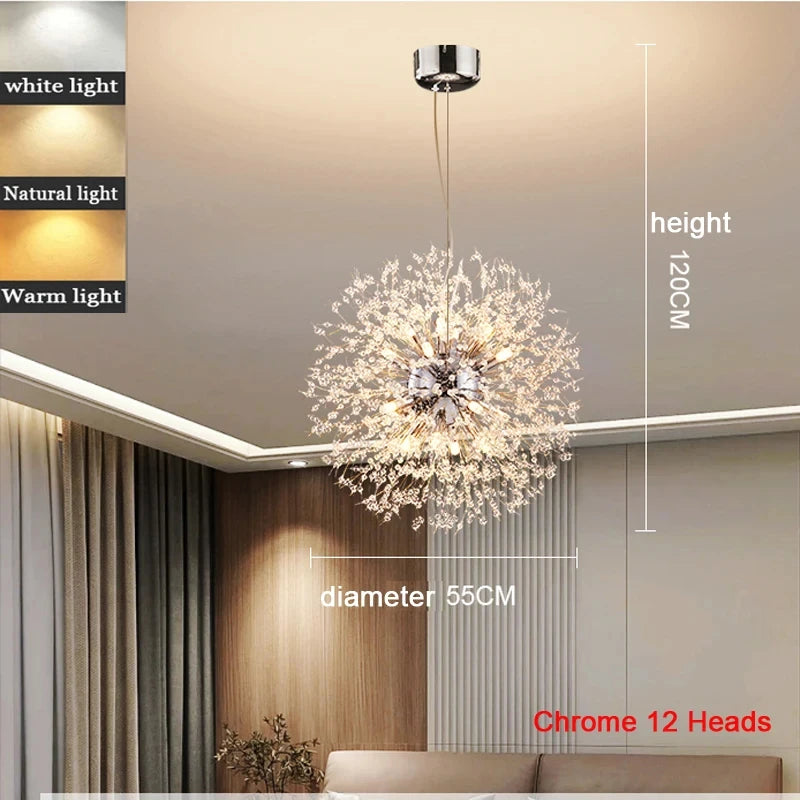 Modern Dandelion LED Pendant Light - Crystal Firework Chandelier for Living Room