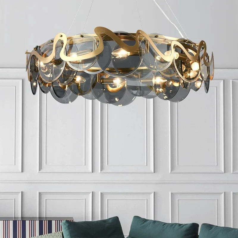 Modern Luxury Living Room Glass LED Pendant Lamp Restaurant Bedroom Chandelier 2025 New Round Bar Counter Home Lighting Decor
