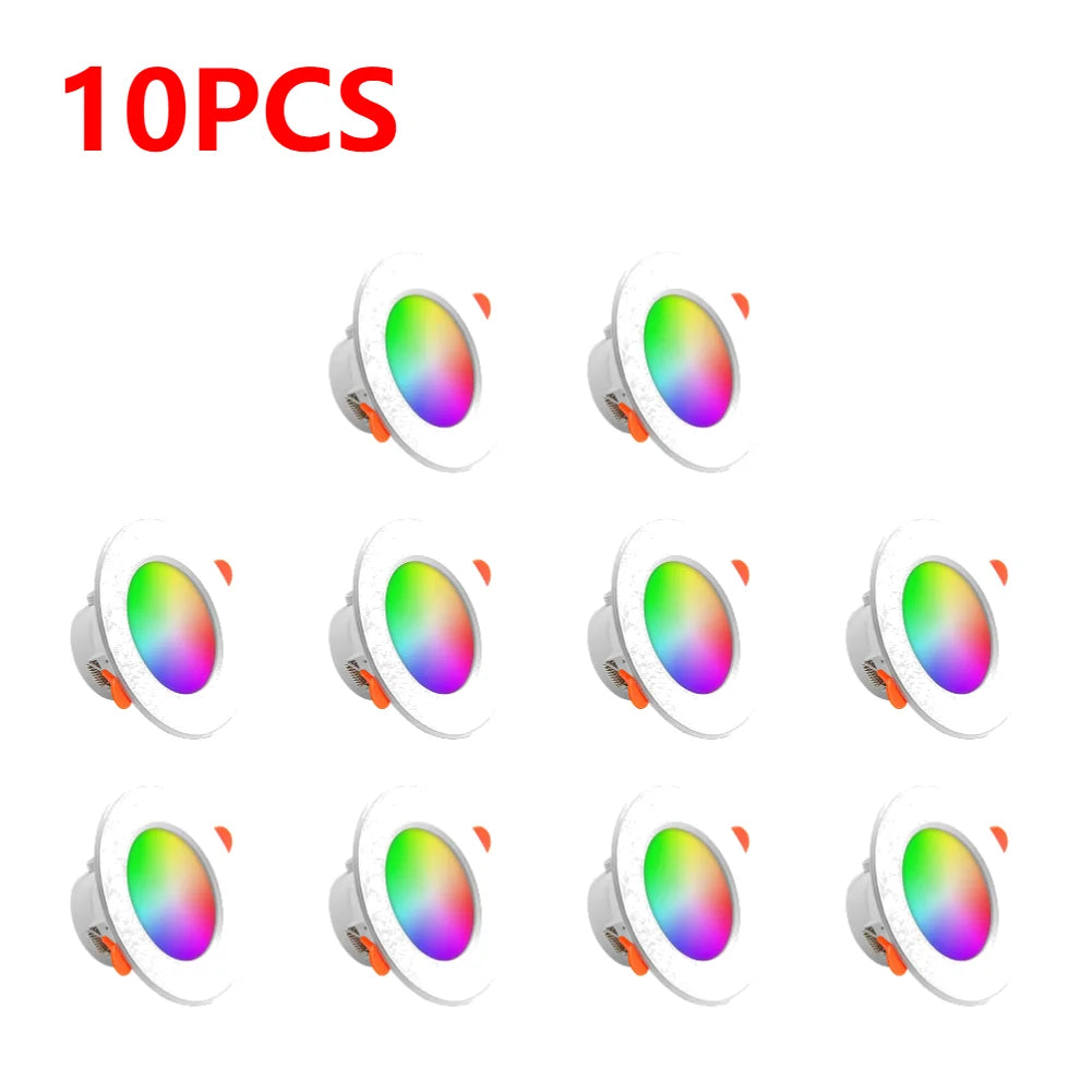 1-10 Pack Smart RGB LED Recessed Downlight (10W Dimmable, Warm to Cool White) - Round Color-Changing Ceiling Spot Light Panel Lamp for Bedroom & Living Room Decor