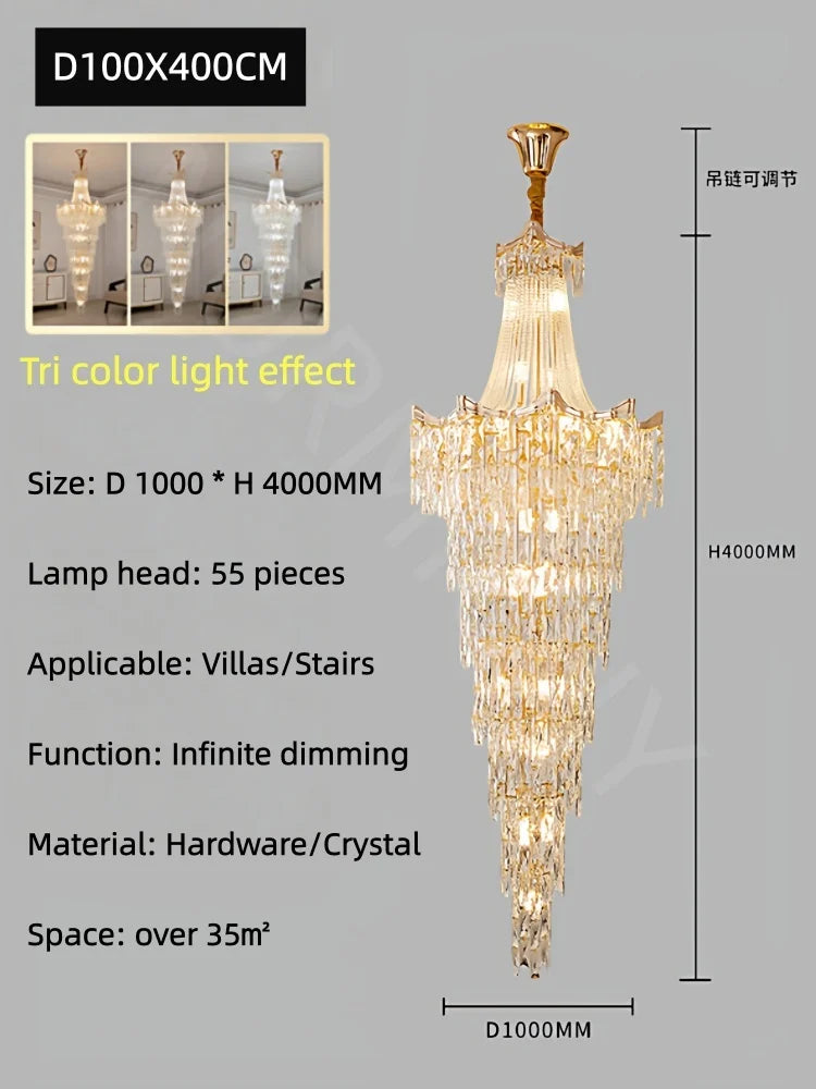 Staircase Long Chandelier Duplex Crystal Chandelier Light Luxury Villa Living Room And Lobby Light Lustre Ceiling Chandelier ﻿