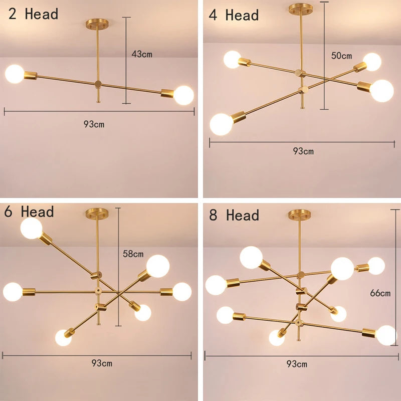 Nordic Iron Gold Pendant Lamp - Geometric LED Light for Dining Room