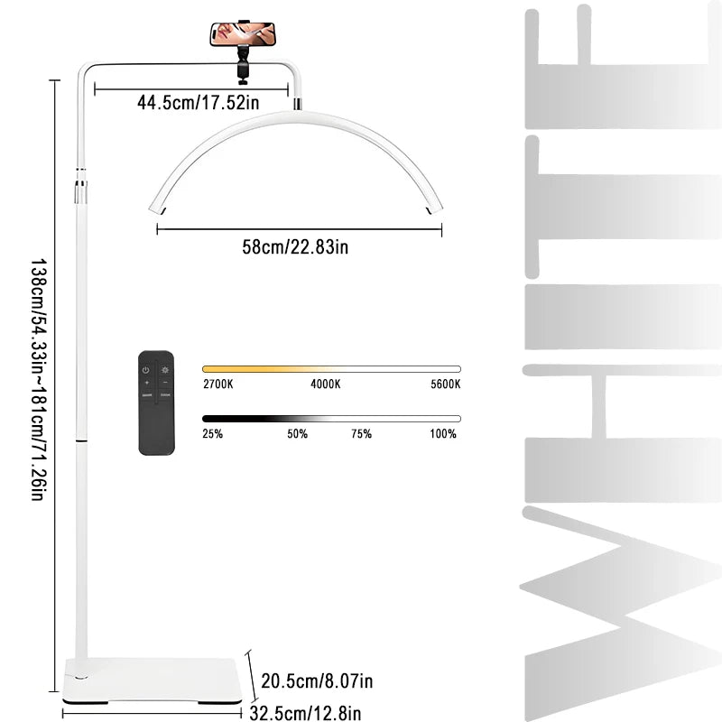 Half Moon Floor Standing Fill Light - 40W Dimmable LED Lash Light for Beauty Salons