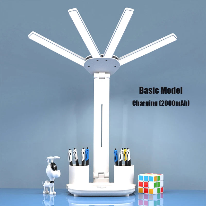 3In1 Multifunctional Desk Lamp LED Desk Lamp Four-Head Folding With Fan Calendar Clock USB Rechargeable Reading Office Desk Lamp