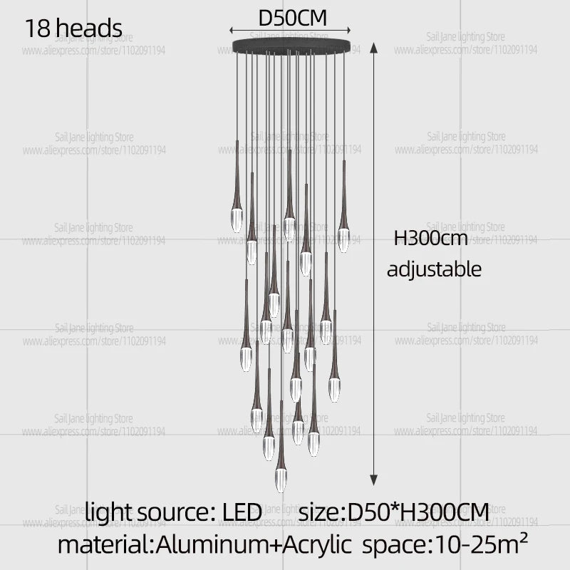 Nordic Minimalist Chandelier Home Decor Living Room Loft Chandelier Interior Lighting Duplex House Villa LED Stair Pendant Light