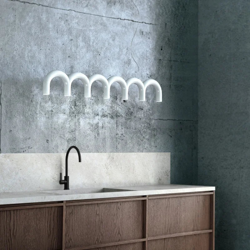 Oblure Arch Chandelier Post Modern Design Pendant Light for Coffee Living Room Kitchen U Shaped Lamp Blue Metal Macaron Lamp