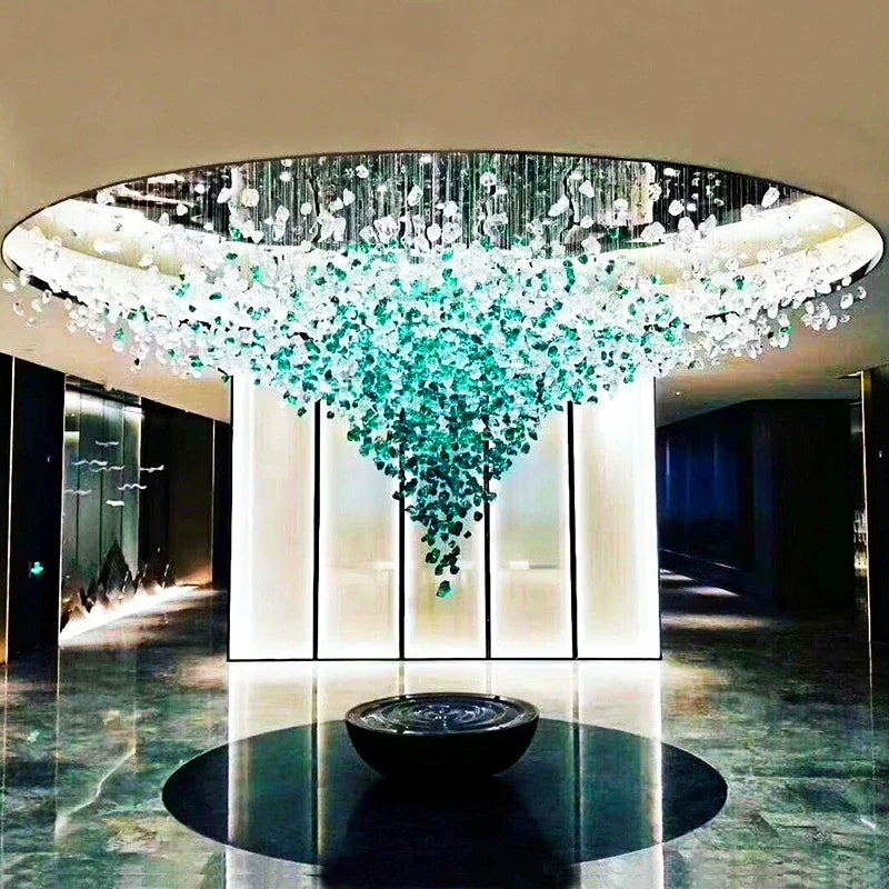 Crystal Stone Large LED Chandelier - Luxury Long Staircase Hanging Lamp