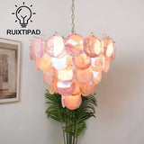 Multicolor Murano Glass Disc Chandelier (French Vintage Style) - Handblown Art Glass Pendant Light Fixture for Living Room & Dining Room Decor