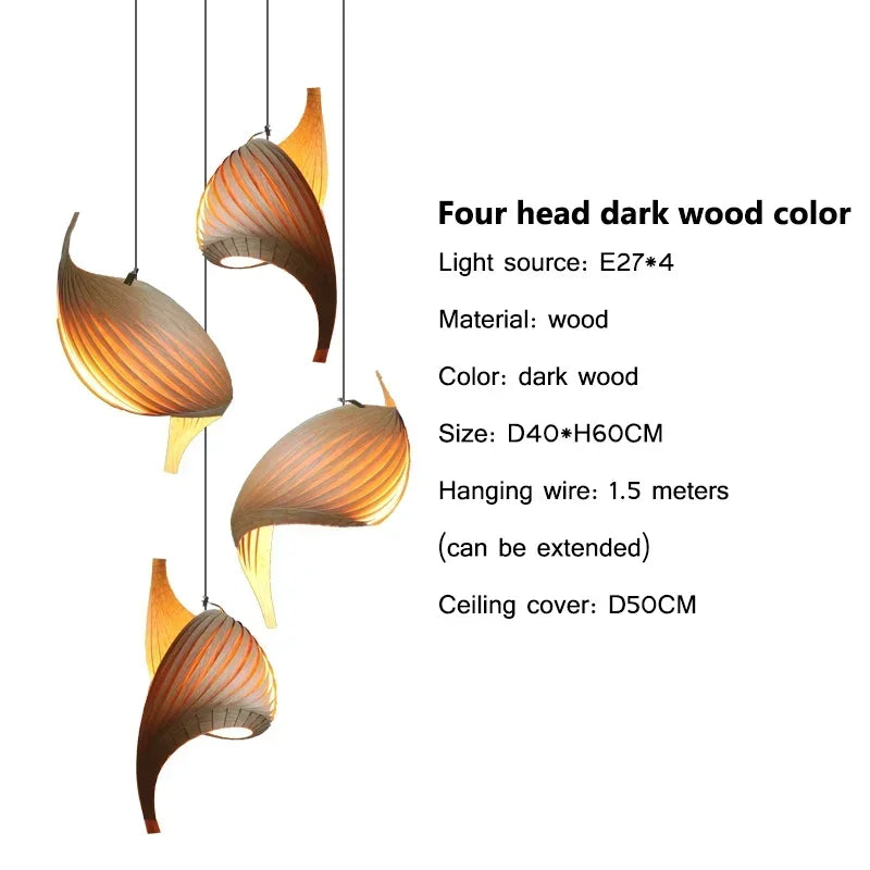 Wing maple pendant lamp handmade pleated finish wooden hanging light japanese style Chandelier dining bedroom staircase