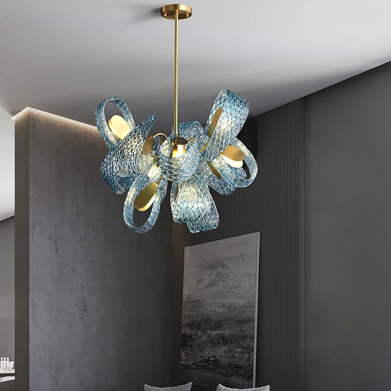Postmodern Blue Glass LED Pendant Light Chandelier Hallway Bar Bedroom Living Room Restaurant Luxury Home Decor Lighting Fixture