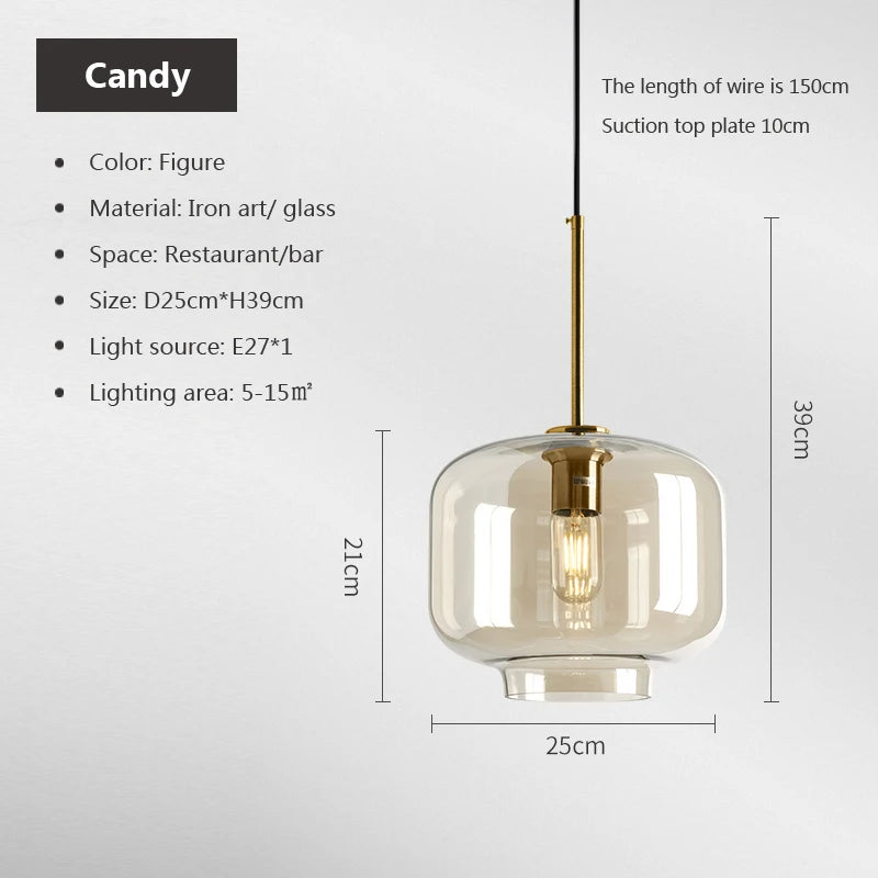 Modern Nordic hanging loft  Glass luster Pendant Light industrial decors Lights Fixtures E27/E26 for Kitchen Restaurant Lamp
