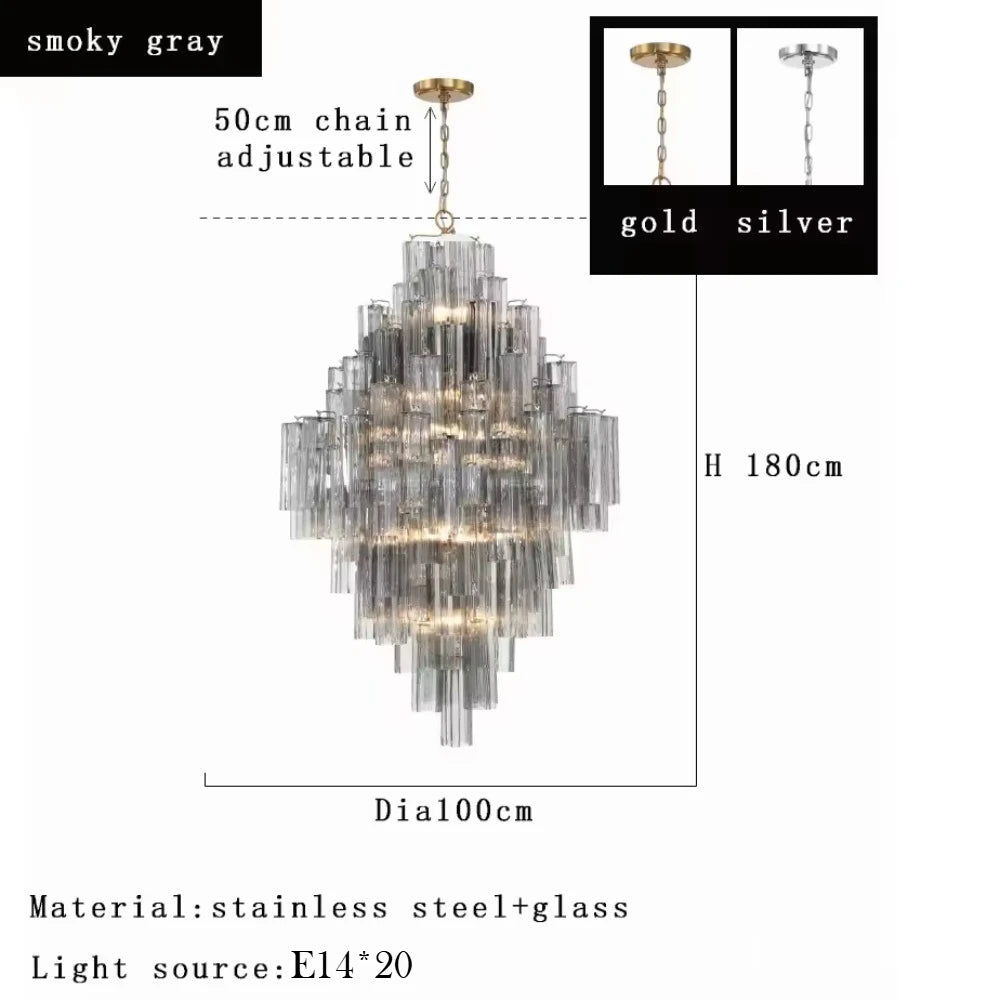 Crystorama Addis Polished Chrome Murano Glass Chandelier - Modern Luxury Pendant Light Fixture for Villa Staircase, Living Room & Hotel