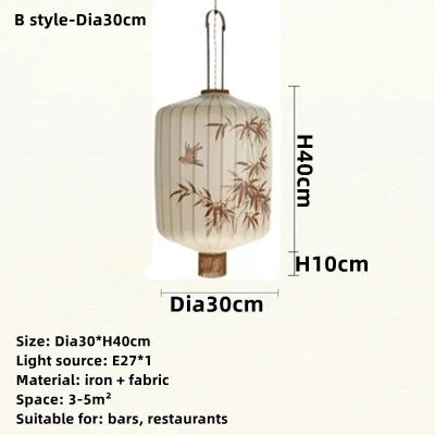 Chinese Style Japanese Fabric Lantern Pendent Lamp Hotel Restaurant Tatami Hand-painted Bamboo Leaf Pattern Room Decor Lights
