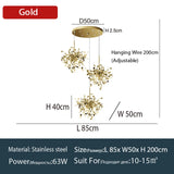 Nordic LED Chandelier Stainless Steel Chrome Leaf Personality Art Decors Living Dining Room Bar Table Hanging Lighting