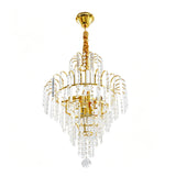 LED Pendant Light Crystal Chandelier, 40x55cm Modern Hanging Lamp for Dining Room, E14 110V Socket (Bulb Not Included), Adjustable Height 11.8inch, Thick Chain & 4.3inch Reinforced Base, Sturdy Iron Glass Construction, Gold F