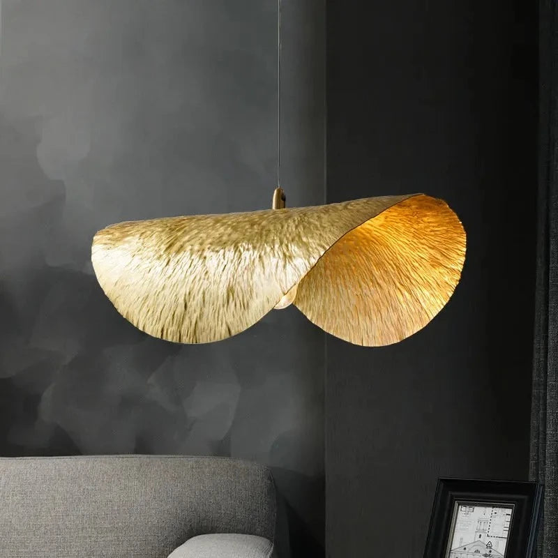 Minimalist Creative Decor Copper Pendant Lamps Lotus Leaf Hat Lamp Living Room Restaurant Light Bar LED Chandelier