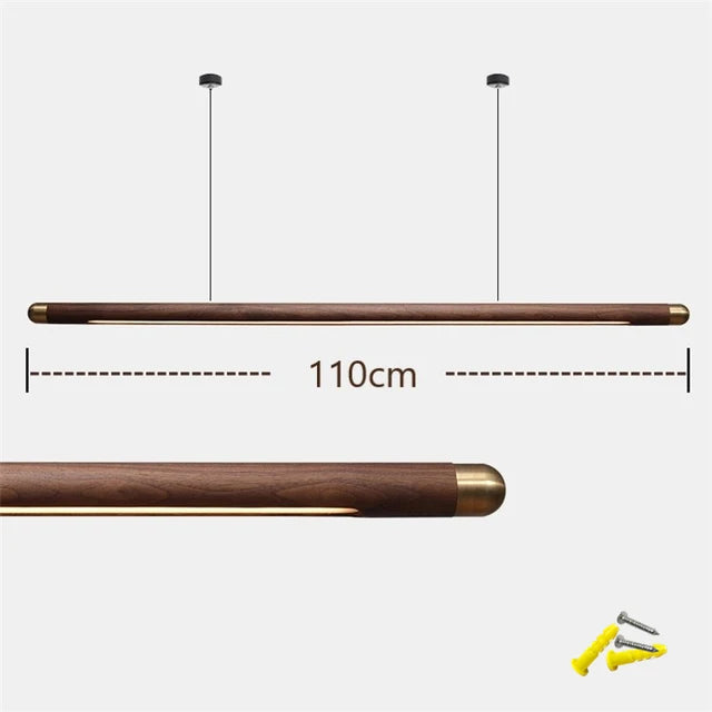 Walnut Wood Dining Chandelier - Simple Strip Hanging Lamp for Kitchen, Home Decor & Indoor Lighting