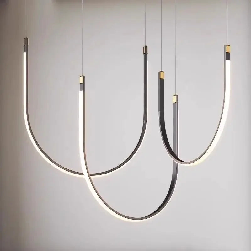 Minimalist Line Restaurant Chandelier Nordic Designer Creative Belt Art Villa Living Room Staircase Pendant Lights Home Decor
