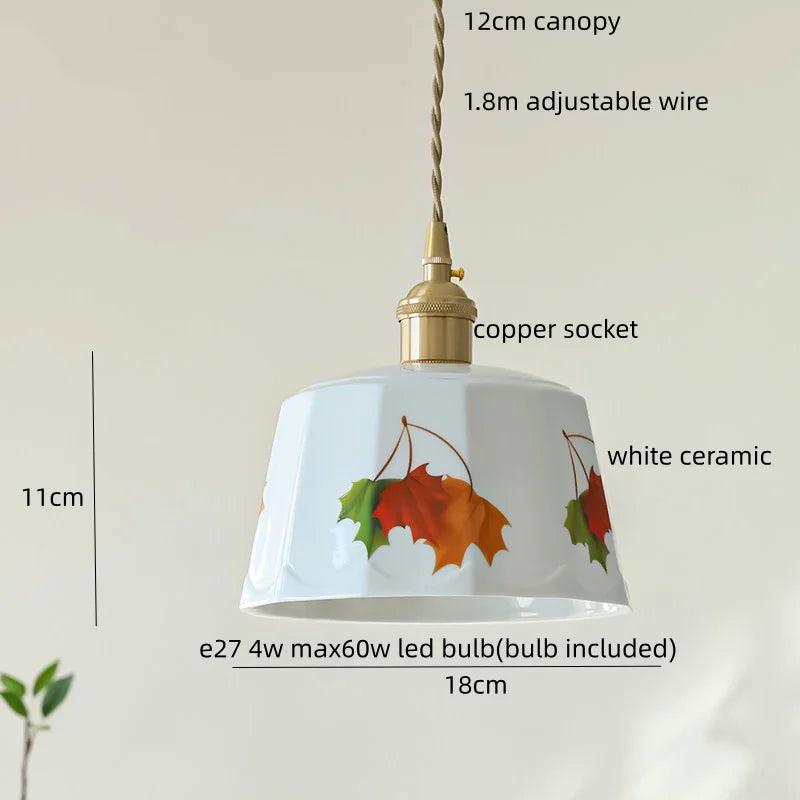 IWHD Home Design LED Pendant Lamp Balcony Reading Dining Room Japan Style Gold Copper Patterned Ceramic Hanging Lights Hanglamp