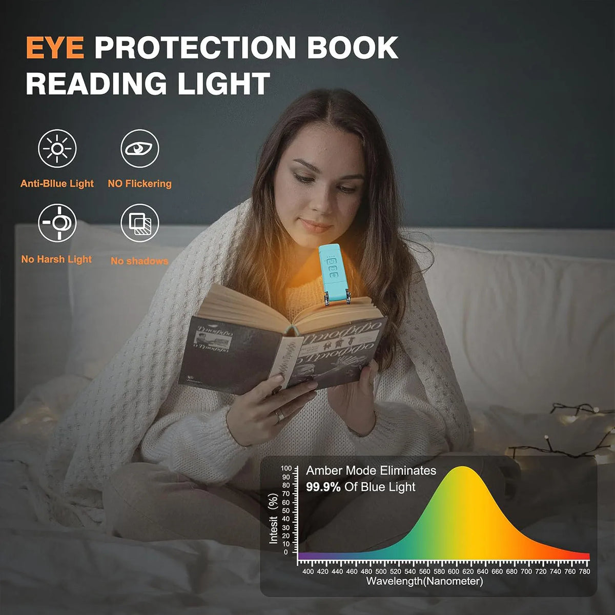 Lightweight Clip Reading Lights with 3 Colors and 5 Brightness Book Light for Reading at Night in Bed