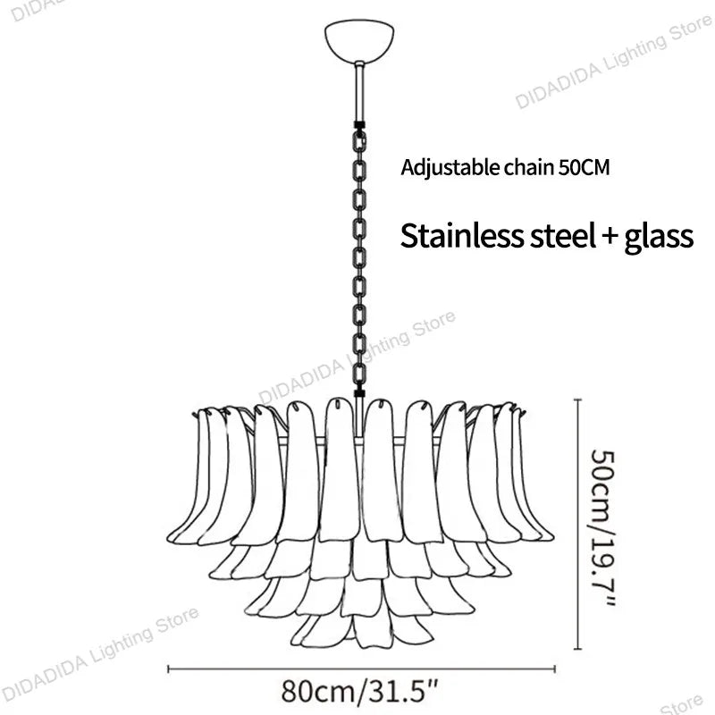 Modern Silver Branch Chandelier, Murano Horseshoe Glass Shade Lustre, Dimmable Pendant Lamp for Dining Room, Decor for Ceilings