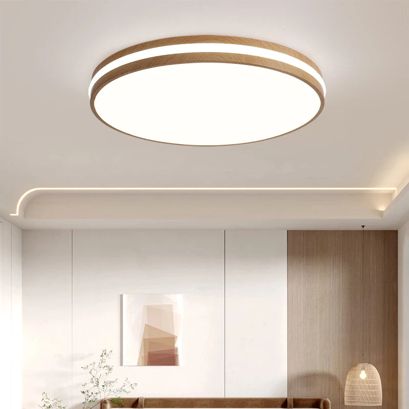 Nordic Wood Grain LED Ceiling Light - Minimalist Macaron Bedroom Decor